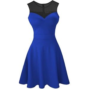 Blue preppy dress with sheer black lace top size M